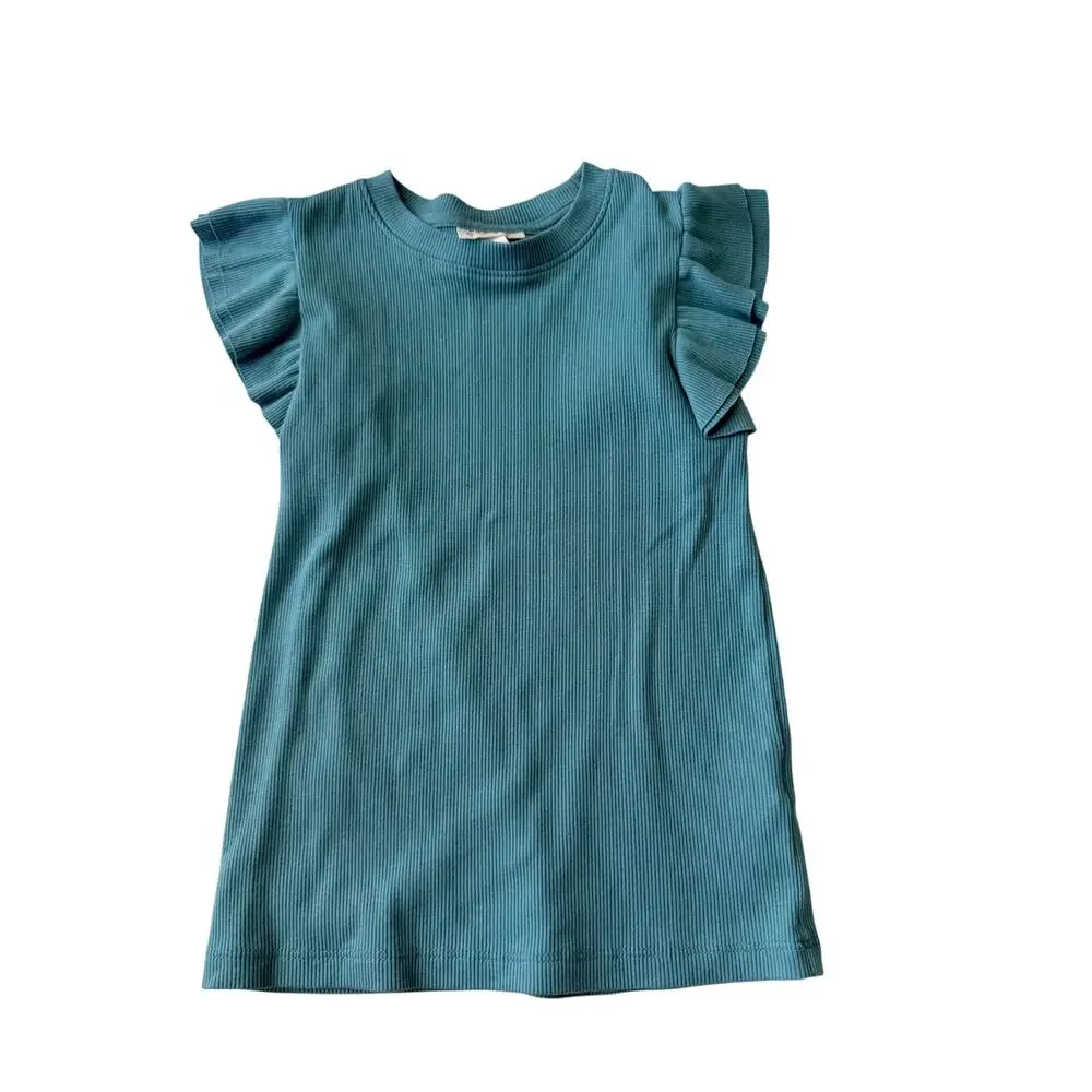 Cat & Jack Girls' Ribbed Ruffle Short Sleeve Top - Teal